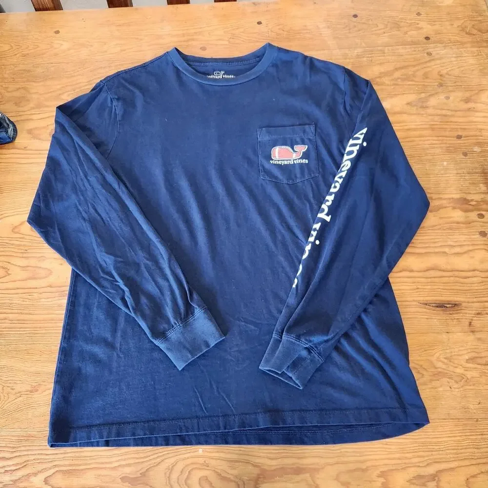 Vineyard Vines Mens Long-sleeve T-shirt Football Whale College Preppy Medium